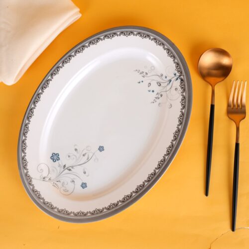 Melamineware Oval Rice Plate | 14″ Dinner Plate | RF10606 | Plate with Elegant Floral Design | Ideal for Dinner, Lunch, Breakfast, Parties & More - Image 4