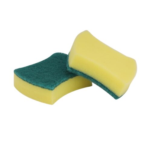 Royalbright Heavy Duty Scrub Sponges- Polyester+PU Sponge | RF10629| Scrub Pads for Kitchen, Sink and Bathroom Use| Cleaning Supplies with 2 in 1 Cleaning Pad| Premium-Quality| Ideal for Dish wash Liquid| Multi-Purpose| No Scratch| Curved Shape| Pack of 2| Green