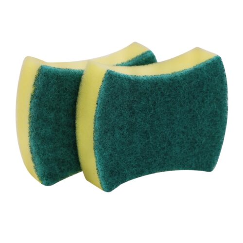 Royalbright Heavy Duty Scrub Sponges- Polyester+PU Sponge | RF10629| Scrub Pads for Kitchen, Sink and Bathroom Use| Cleaning Supplies with 2 in 1 Cleaning Pad| Premium-Quality| Ideal for Dish wash Liquid| Multi-Purpose| No Scratch| Curved Shape| Pack of 2| Green - Image 2