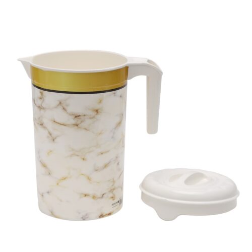 Royalford 2 L Water Jug with Glasses | RF10796 | BPA Free | Plastic Water Jug with 4 Glasses| Stylish Design, Unbreakable Water Jug for Juices, Squashes, Milk| Jug with Plastic Lid| Food Grade | Top Rack Dishwasher Safe| Freezer Friendly| Gold and White| Set of One Jug and 4 Glasses - Image 2