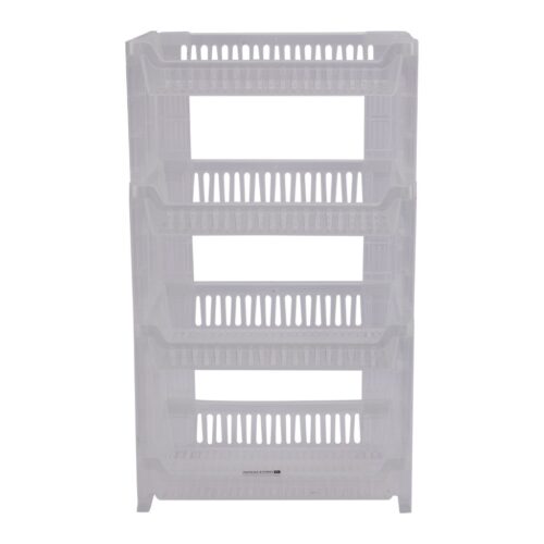 Royalford 4-Layer Vegetable Rack- RF10879| Plastic Vegetable Rack, Multi-Purpose Storage Rack| Transparent Stand for Fruits and Vegetables| Storage Rack for Home, Office and Kitchen| Rectangular Stand, Compact Design