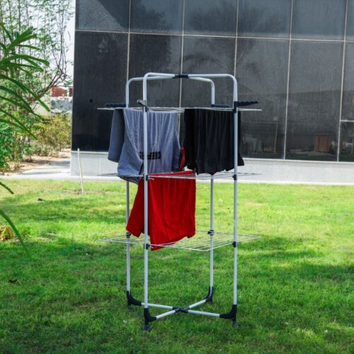 Royalford 3-Tier Clothes Drying Rack with Wheels- RF10927| 30 M Drying Space with Iron Rods and Frames| Foldable, Sturdy, Sleek, Compact and Heavy Storage| Easy to Move and 360-Degree Rotating Casters| Durable and Rust-Proof Construction| White - Image 3