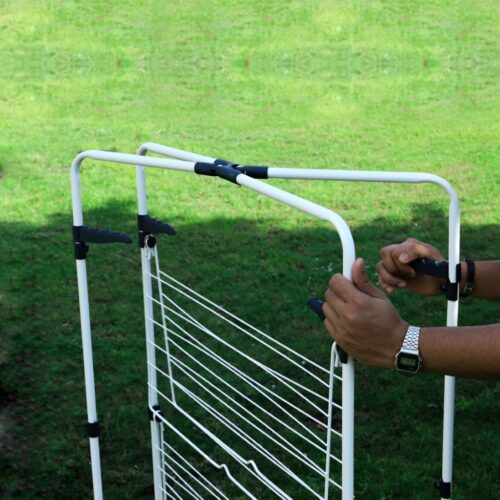 Royalford 3-Tier Clothes Drying Rack with Wheels- RF10927| 30 M Drying Space with Iron Rods and Frames| Foldable, Sturdy, Sleek, Compact and Heavy Storage| Easy to Move and 360-Degree Rotating Casters| Durable and Rust-Proof Construction| White - Image 4