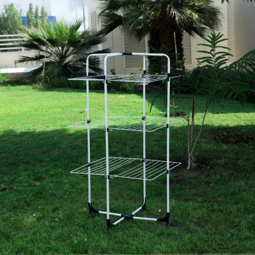 Royalford 3-Tier Clothes Drying Rack with Wheels- RF10927| 30 M Drying Space with Iron Rods and Frames| Foldable, Sturdy, Sleek, Compact and Heavy Storage| Easy to Move and 360-Degree Rotating Casters| Durable and Rust-Proof Construction| White - Image 5
