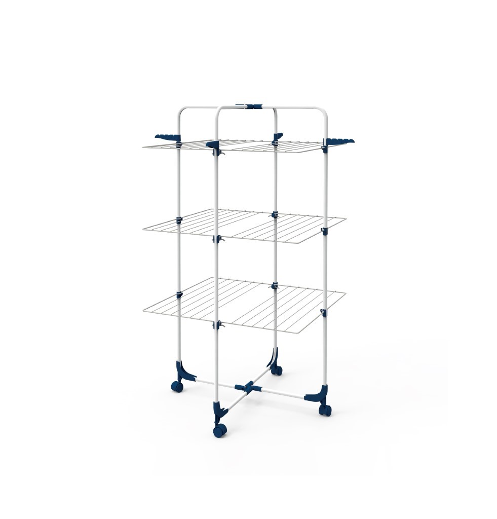 RF10927-WB-1jpg Royalford 3-Tier Clothes Drying Rack with Wheels- RF10927| 30 M Drying Space with Iron Rods and Frames| Foldable, Sturdy, Sleek, Compact and Heavy Storage| Easy to Move and 360-Degree Rotating Casters| Durable and Rust-Proof Construction| White - Image 1