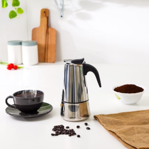 Royalford 4 Cups Stainless Steel Espresso Maker/Moka Pot- RF10943| Rust and Corrosion Resistant Body with Comfortable Handle| Equipped with Safety Valve and Strainer| Perfect for Indoor and Outdoor Use| Silver - Image 3