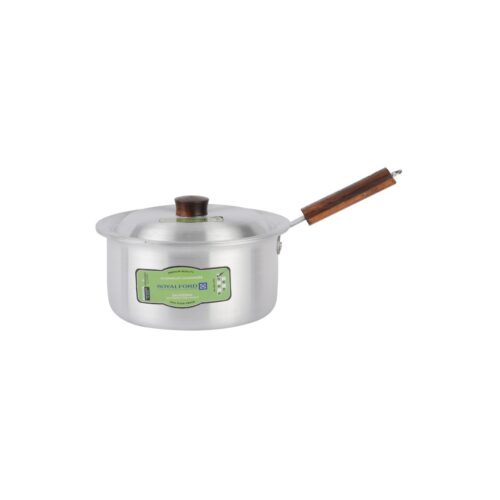 Royalford 21 CM Aluminum Saucepan with Lid- RF11206-21| Stylish Design with Wooden Handle and Knob| Perfect for Making Sauces, Reducing, Browning, Sauting, Etc. | Silver