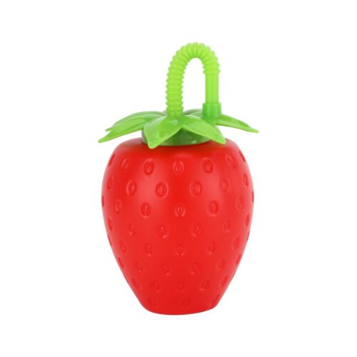 Royalford 750 ML Water Bottle with Straw- RF11359| High-Quality Plastic Bottle with Straw for Kids and Toddlers| 100% Food-Grade, Non-Toxic, Odorless with Durable and Leak-Proof PE Polymer Construction| Light-Weight and Attractive Design| Red, Strawberry-Shaped