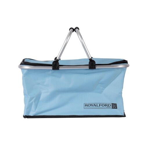 Royalford 30L Insulated Picnic And Grocery Basket- RF11375| Multi-Purpose Utility Basket With Aluminum Handle And Lid| Break-Resistant, Light-Weight, Durable, Portable And Stylish Construction| Large Space Perfect For Storing Things| Blue