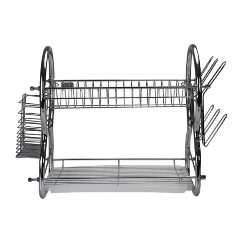 2 -Tier Stainless Steel Dish Drainer Rack – Utensil Holder, Drying Rack, with Plastic Trays & Organization Shelf – Compact, Durable & Easy to Assemble - Image 3