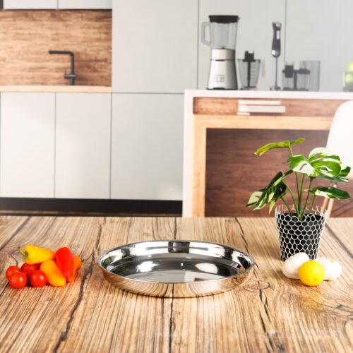 Royalford 31.5 CM Khumcha Plate- RF11534| Premium-Quality Stainless Steel, Light-Weight and Food-Grade Plate with Stylish Mirror Finish Body| Perfect for Serving Gravies, Curries and Other Soupy Dishes| Silver - Image 3