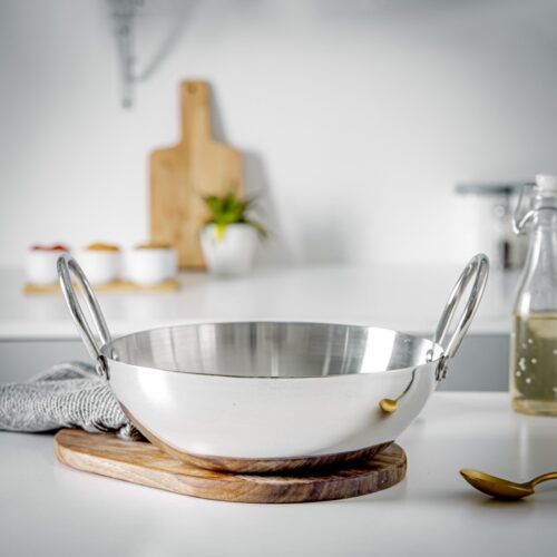 Royalford 26 CM Heavy Deep Round Kadai- RF11556| Perfect for Sauting, Frying, Stir Frying, Etc| Equipped with Strong and Sturdy Riveted Handles, Kitchen Use, Versatile And Strong Stainless Steel Construction| Silver - Image 5