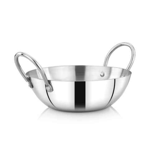 Royalford 26 CM Heavy Deep Round Kadai- RF11556| Perfect for Sauting, Frying, Stir Frying, Etc| Equipped with Strong and Sturdy Riveted Handles, Kitchen Use, Versatile And Strong Stainless Steel Construction| Silver