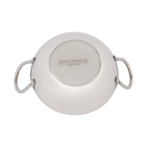 Royalford 26 CM Heavy Deep Round Kadai- RF11556| Perfect for Sauting, Frying, Stir Frying, Etc| Equipped with Strong and Sturdy Riveted Handles, Kitchen Use, Versatile And Strong Stainless Steel Construction| Silver - Image 3
