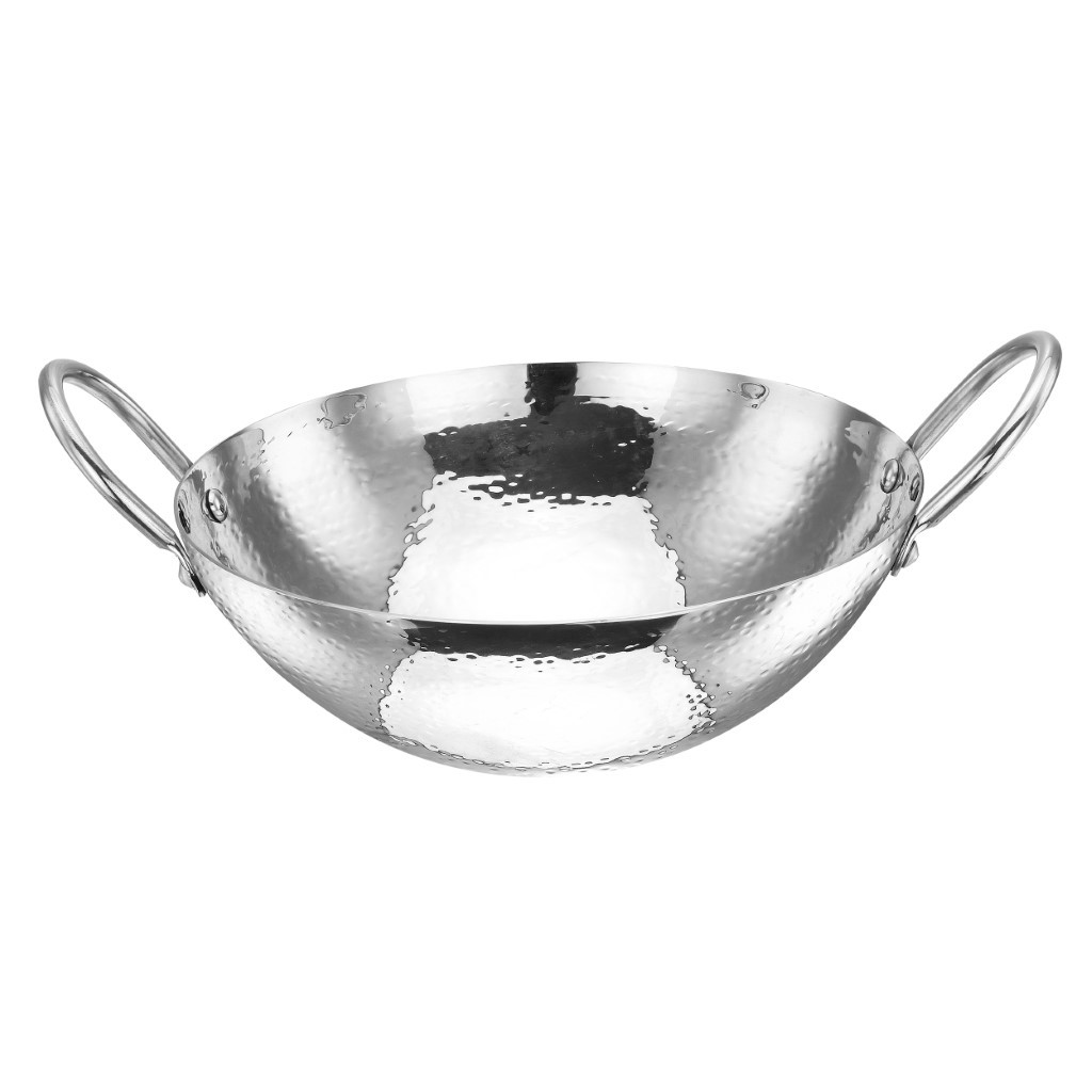RF11560-W1jpg Royalford 24 CM Heavy Deep Round Kadai- RF11560| Perfect for Sauting, Frying, Stir Frying, Etc| Equipped with Strong and Sturdy Riveted Handles, Kitchen Use, Versatile And Strong Stainless Steel Construction| Silver - Image 1