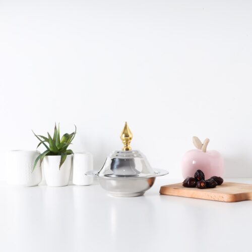 Royalford 18 CM Minimax Date Bowl with Dome Lid- RF11594|Perfect for Serving Dates, Dried Nuts, Candies, Etc.| Versatile And Strong Stainless Steel Construction with Mirror Finish Body and Elegant Long Golden-Finish Knob| Silver and Golden - Image 3