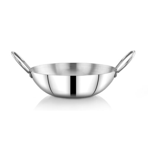 Royalford 16 CM Baby Kadai- RF11629| Perfect for Sauting, Frying, Stir Frying, Etc| Equipped with Strong and Sturdy Riveted Handles, Kitchen Use, Versatile And Strong Stainless Steel Construction| Silver