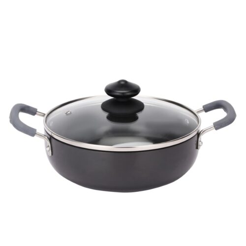 Royalford 20 CM Hard Anodized Deep Kadai- RF11703| Perfect for Sauting, Frying, Stir Frying, Etc| Equipped With A Tempered Glass Lid, Sturdy Handles, Kitchen Use, Versatile And Strong Aluminum Construction| Black - Image 3