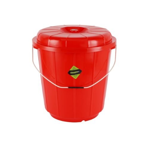 Royalford 25 L Plastic Bucket with Lid- RF11716| Multi-Purpose Utility Bucket with a Lid and steel Handle| Break-Resistant, Light-Weight, Durable and Stylish Construction| Perfect for bathroom, kitchen| Red