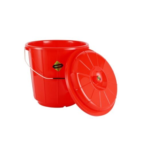 Royalford 25 L Plastic Bucket with Lid- RF11716| Multi-Purpose Utility Bucket with a Lid and steel Handle| Break-Resistant, Light-Weight, Durable and Stylish Construction| Perfect for bathroom, kitchen| Red - Image 3