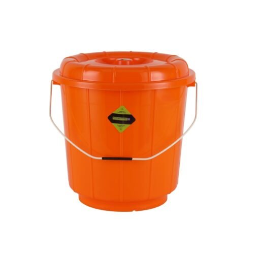 Royalford 13 L Plastic Bucket with Lid- RF11718| Multi-Purpose Utility Bucket with a Lid and steel Handle| Break-Resistant, Light-Weight, Durable and Stylish Construction| Perfect for bathroom, kitchen| Orange