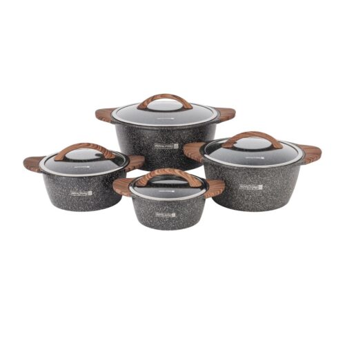 Royalford Granoware 12-Piece Cookware Set- RF11737| Die Cast Aluminum with Granite Coated Body| Induction Base, Wooden Finish Bakelite Handles and Tempered Glass Lid| Includes Casseroles, Grill pan, and Fry Pan| Blue - Image 2