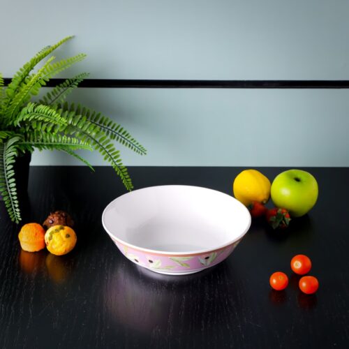 Royalford 8″ Melamineware Soup Bowl- RF11788| Lightweight Bowl with Elegant Floral Detailing| Non-Toxic and Hygienic, Food-Grade Material| Dishwasher Safe Serveware, Chip-Resistant Dinnerware| White and Pink - Image 3