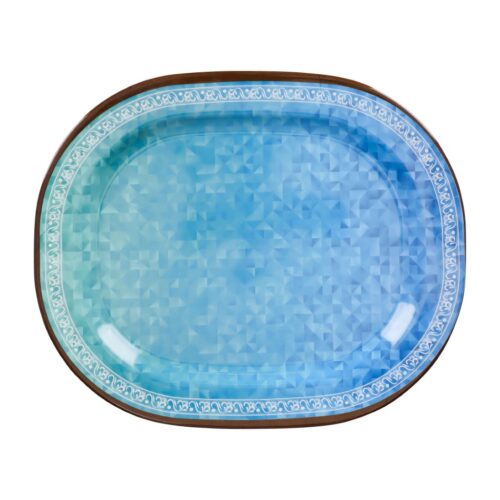 Royalford Melamineware Serving Plate- RF11799| High-Quality Food Safe Melamineware with Elegant Blue Design, Oval-Shaped| Perfect for Serving Rice, Noodles, Pasta, Salad| Lightweight and Premium-Quality Dinnerware| Blue