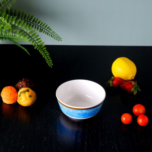 Royalford 4.5″ Melamineware Soup Bowl- RF11802| Lightweight Bowl with Elegant Blue Design| Non-Toxic and Hygienic, Food-Grade Material| Dishwasher Safe Serveware, Chip-Resistant Dinnerware| White and Blue - Image 4