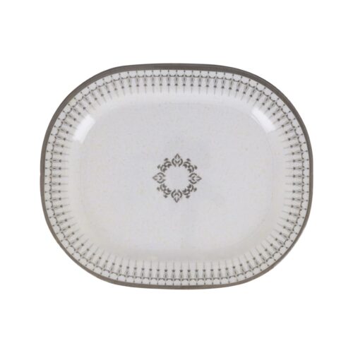 Royalford 14″ Melamineware Serving Plate- RF11815| High-Quality Food Safe Melamineware with Elegant Grey Design, Rectangular-Shaped| Perfect for Serving Rice, Noodles, Pasta, Salad| Lightweight and Premium-Quality Dinnerware| Dishwasher-Safe and Chip-Resistant| White and Grey