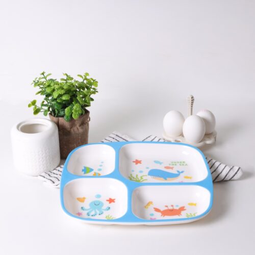 Royalford Baby Plate- RF11931| With 4 Compartments, High-Quality Melamine Plate for Baby and Toddlers| 100% Food-Grade, Non-Toxic, Odorless with Durable| Light-Weight and Attractive Design| Blue - Image 3