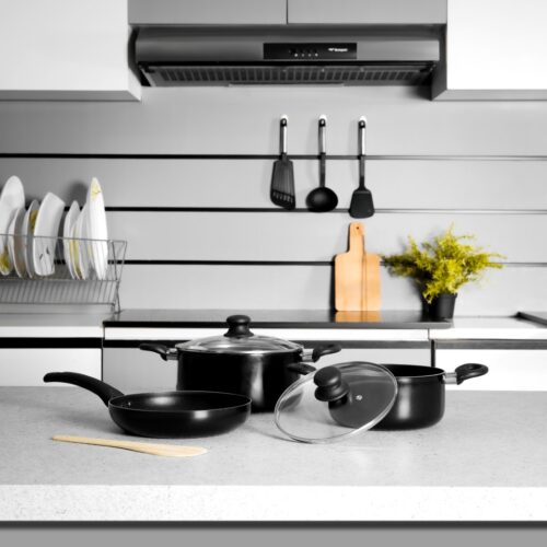 Royalford 6-Piece Non-Stick Cookware Set- RF11938| Aluminum Body With 3-Layer Non-Stick Coating, CD Bottom, Bakelite Handles And Glass Lid| Includes Casserole, Fry Pan, Wooden Spatula| PFOA-Free, Non-Stick Interior| Red - Image 4