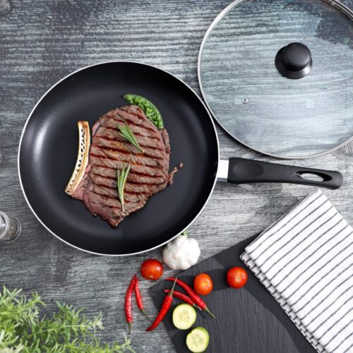Royalford 24 CM Aluminum Fry Pan- RF11976| With Tempered Glass Lid, Strong Aluminum Body With Non-Stick Coating And Bakelite Handle| Compatible With Hot Plate, Halogen, Ceramic And Gas Stovetops| Perfect For Frying, Sauting, Tempering| Black - Image 4