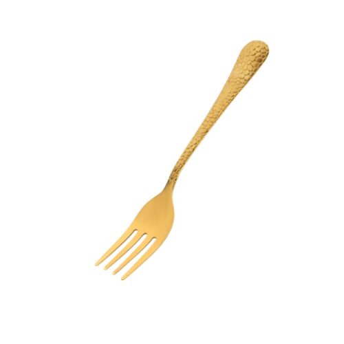 Royalford 18 CM Stainless Steel Dessert Fork- RF11992| 3 Piece Set, Stylish Golden Design with Hammer-Finish Handle, Light-Weight and 100% Food-Grade| Suitable for Dining Table, Home and Restaurant| Dishwasher-Safe and Chip-Resistant| Golden - Image 2