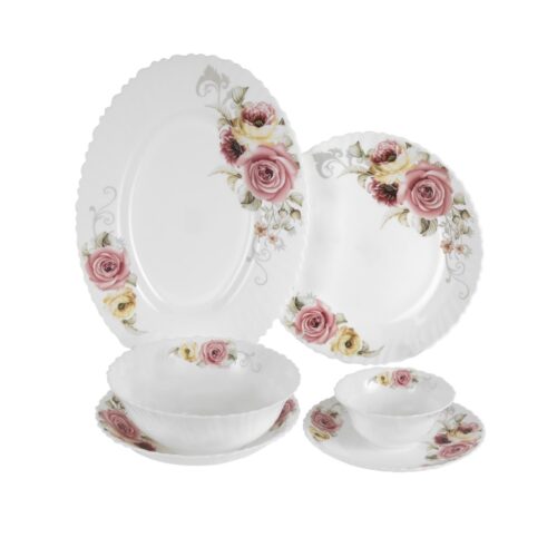 Royalford 36 Piece Opalware Dinner Set- RF11996| Includes Oval Plate, Soup Plates, Dinner Plates, Flat Plates, Salad Bowls, Small Bowls and Soup Spoons| Dishwasher-Safe and Microwave Safe| Chip-Resistant and Food-Grade| White and Floral - Image 2