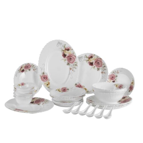 Royalford 36 Piece Opalware Dinner Set- RF11996| Includes Oval Plate, Soup Plates, Dinner Plates, Flat Plates, Salad Bowls, Small Bowls and Soup Spoons| Dishwasher-Safe and Microwave Safe| Chip-Resistant and Food-Grade| White and Floral - Image 3