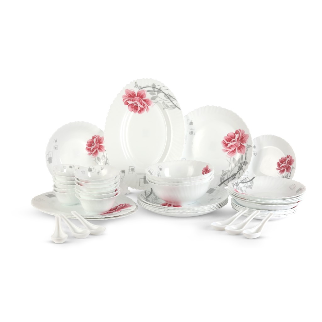 RF11998-WB-1-WB-3jpg Royalford 42 Piece Opalware Dinner Set- RF11998| Includes Oval Plate, Soup Plates, Dinner Plates, Flat Plates, Salad Bowls, Small Bowls and Soup Spoons| Dishwasher-Safe and Microwave Safe| Chip-Resistant and Food-Grade| White - Image 1