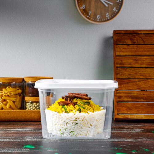 Royalford Square Plastic Food Storage Container- RF12189/ Pack of 5 Containers, 360 ml, 620 ml, 1050 ml, 1700 ml, 2750 ml/ Leakproof Box for Food, Leftover, Marinades, Dough, etc., for Kitchen Organization/ White with Transparent Body - Image 6