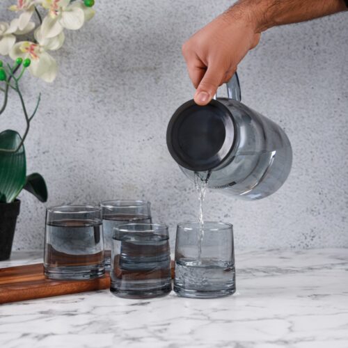 Royalford 5-Piece Water Jug and Cup Set- RF12210/ Includes 1800 ml Carafe and 4 260 ml Glasses/ with Lid, Pouring Spout, for Iced Tea, Juice, Milk, Coffee, Lemonade, Hot and Cold/ Food-Grade and Freezer Safe/ Clear - Image 4