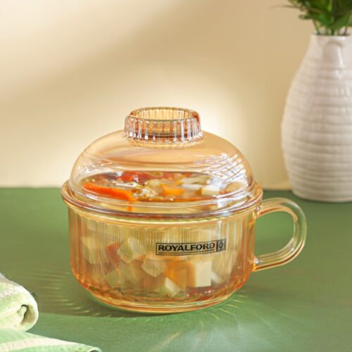 Royalford Glass Bowl with Lid-RF12213/ Sodalime Pot with Side Handle, Mug Design, Perfect for Preparing and Serving Cold and Hot Food, Pasta, Noodles, Cereals, Smoothies, etc./ Clear - Image 4