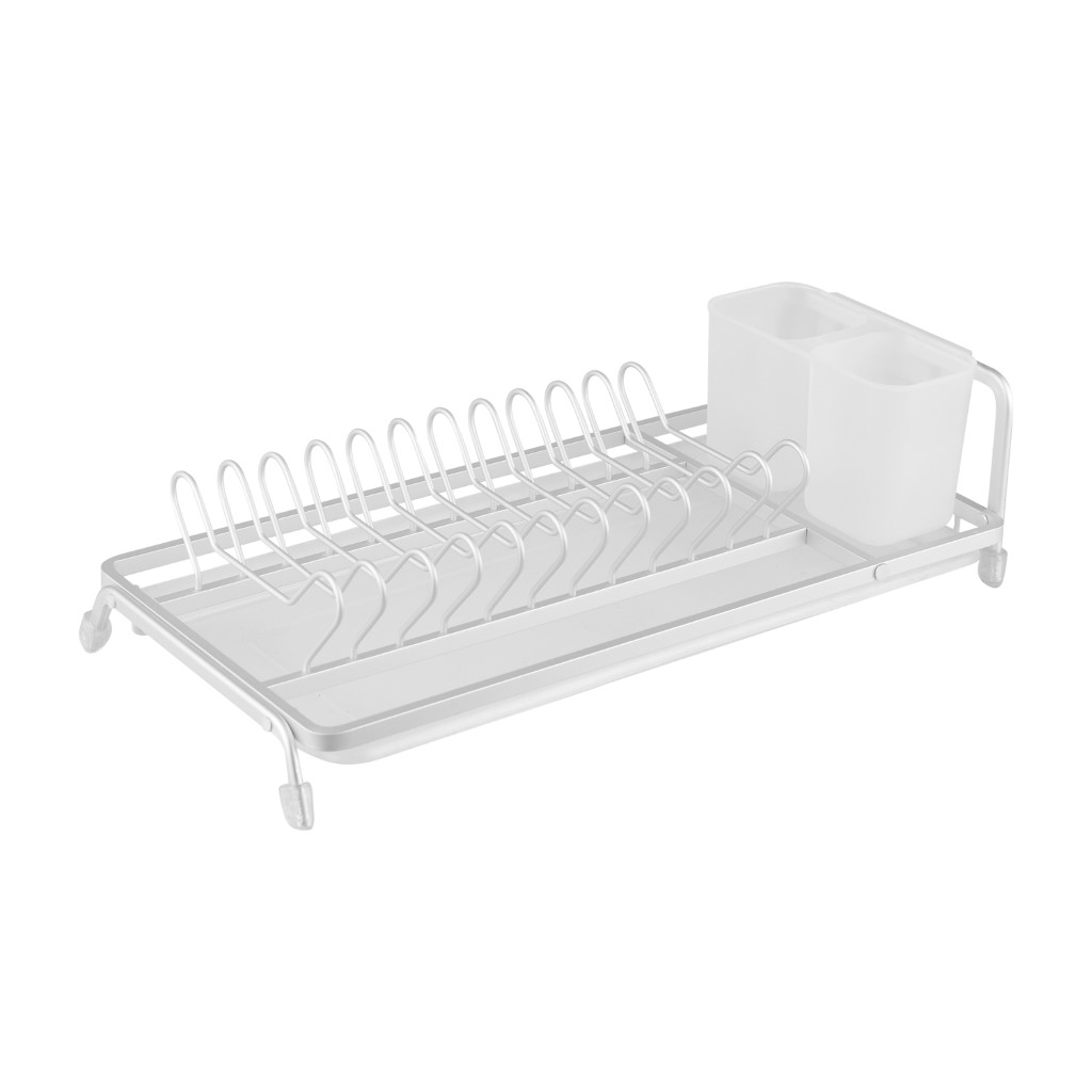 RF12279-WB-1jpg Royalford Dish Rack- RF12279/ Single Layer Organizer for Kitchen to Keep Plates, Bowls, Quarter Plate, Cutlery, etc., Holds 11 Plate/ Aluminum Alloy Drying Stand with PP Drainer Board, Compact and Stylish Design/ Hassle-Free Finish, for Cabinet Shelf Organizer Countertop/ White - Image 1