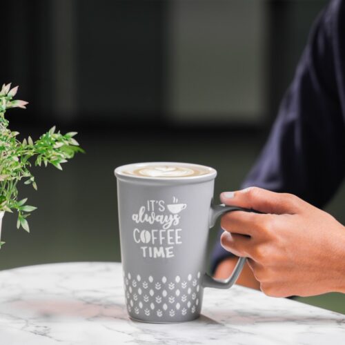 Royalford 414 ml (14 oz) New Bone Mug- RF12285/ Perfect for Hot and Cold Drinks/ Food-Grade, Non-Toxic and Safe to Use/ Stylish, Durable and Long-Lasting Design, It’s Always Coffee Time Quote Printed, Suitable for Gifting/ Grey - Image 5