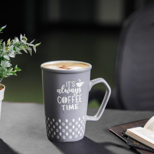 Royalford 414 ml (14 oz) New Bone Mug- RF12285/ Perfect for Hot and Cold Drinks/ Food-Grade, Non-Toxic and Safe to Use/ Stylish, Durable and Long-Lasting Design, It’s Always Coffee Time Quote Printed, Suitable for Gifting/ Grey - Image 6