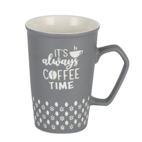 Royalford 414 ml (14 oz) New Bone Mug- RF12285/ Perfect for Hot and Cold Drinks/ Food-Grade, Non-Toxic and Safe to Use/ Stylish, Durable and Long-Lasting Design, It’s Always Coffee Time Quote Printed, Suitable for Gifting/ Grey