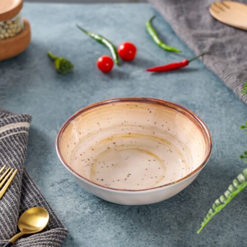 Royalford 6.4″ Fine Stone Melamineware Serving Bowl- RF12380/White Bowl with Elegant Brown Print, Non-Toxic and Hygienic/ Food-Grade Material, Dishwasher Safe/ Perfect for Serving Appetizer, Snack, Dessert, Sushi, Salad, Pasta, Fish, Rice, etc. - Image 5