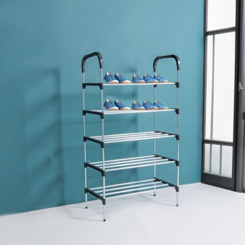 Royalford 5 Tier Shoe Rack- RF12422/ Multi-Purpose Storage Stand for Slipper, Sandals, Shoes/ Free Standing Organizer for Home, Office, Living Room and Kitchen/ Heavy-Duty, Rectangular Stand, Compact Design/ Black and Silver - Image 3