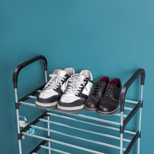 Royalford 5 Tier Shoe Rack- RF12422/ Multi-Purpose Storage Stand for Slipper, Sandals, Shoes/ Free Standing Organizer for Home, Office, Living Room and Kitchen/ Heavy-Duty, Rectangular Stand, Compact Design/ Black and Silver - Image 4