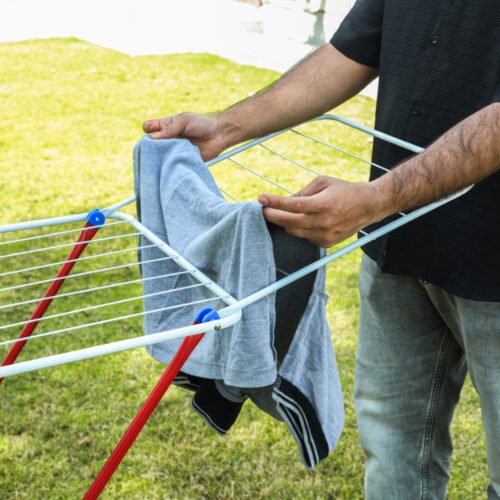 Royalford Cloth Dryer- RF12431/ Large Drying Space, Rustproof Iron Wire and Frame, Foldable, Sturdy, Sleek, Compact and Heavy Storage/ Perfect for Home, Apartments, Hostels, Etc. / White and red - Image 3