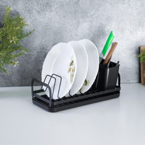 Royalford Dinky Dish Rack- RF12445/ Organizer for Kitchen to Keep Plates and Cutlery, Holds 8 Plate/ Iron Drying Stand with Drain Board, Compact and Stylish Design/ Hassle-Free Finish, for Cabinet Shelf Organizer Countertop/ Black - Image 5