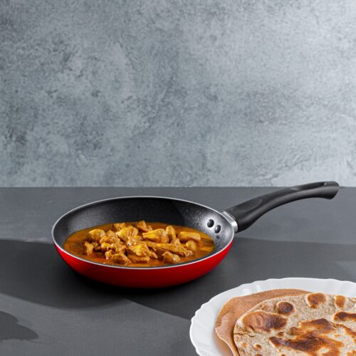 Royalford 20 cm Aluminum Nonstick Frypan with Stainless Steel Lid- RF12518/ Strong Body with 3 Layer Coating and Heat Resistant Bakelite Handle/ Not Compatible with Induction Stovetops/ Perfect for Frying, Sauting, Tempering/ Red - Image 6